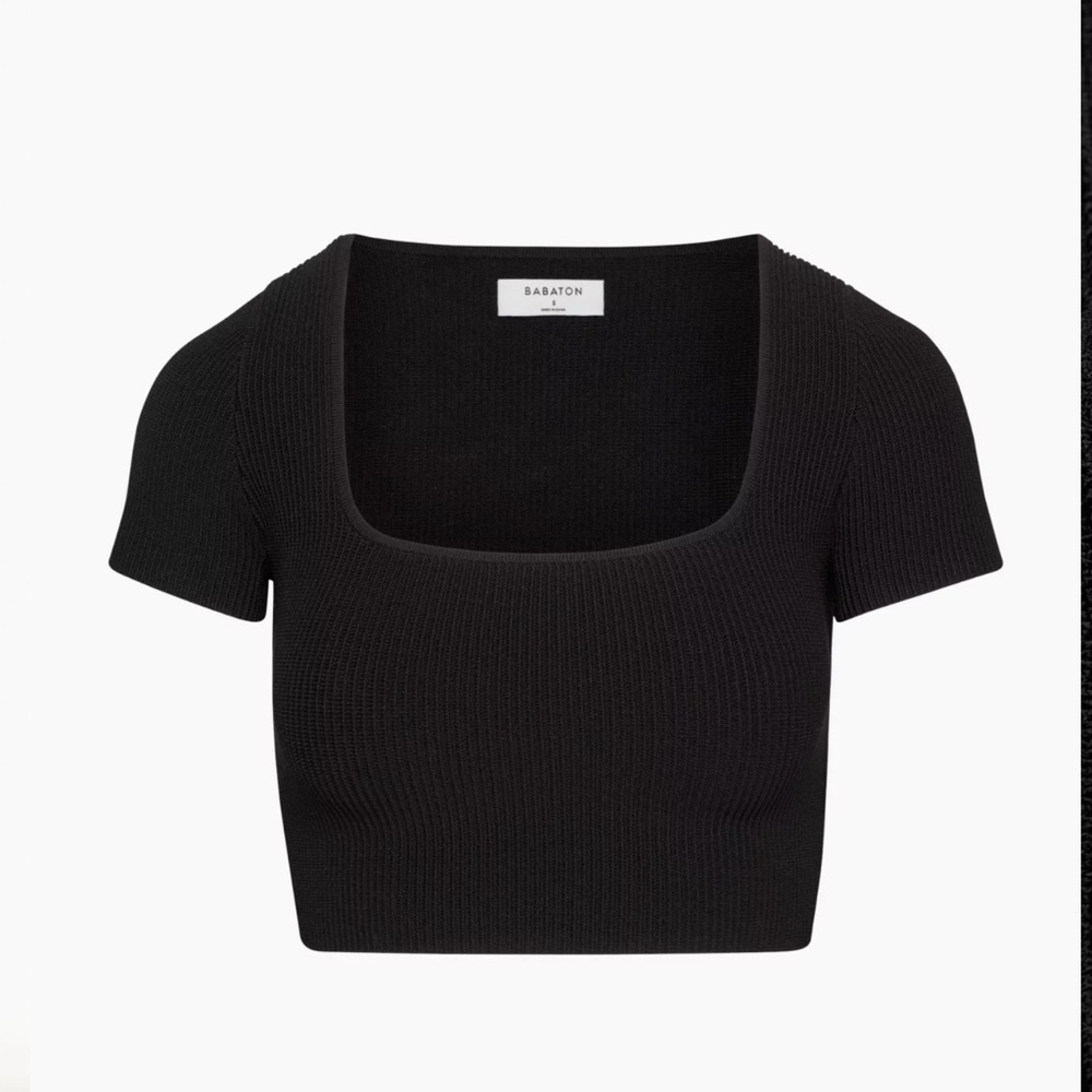 Aritzia Babaton sculpt knit square neck top. XS. Black. Like new!